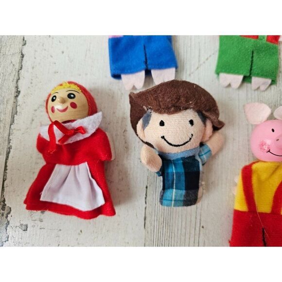 Wooden finger puppet Red Riding Hood bears grandma wolf mini vintage - Picture 4 of 7